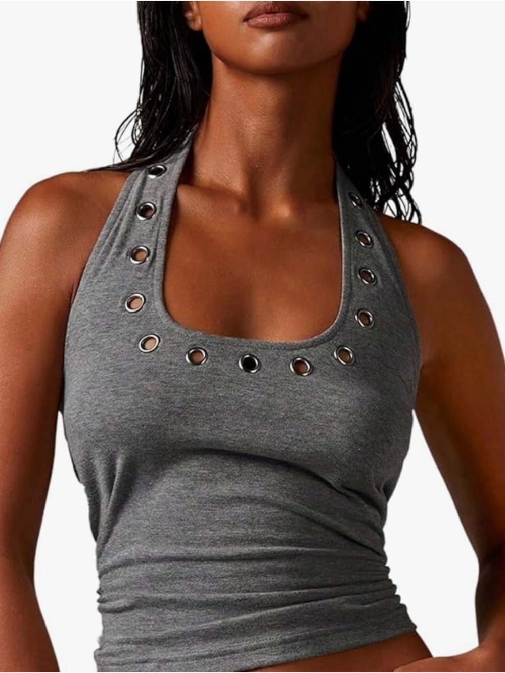 Women’s Grey Eyelet Halter Tank Top
